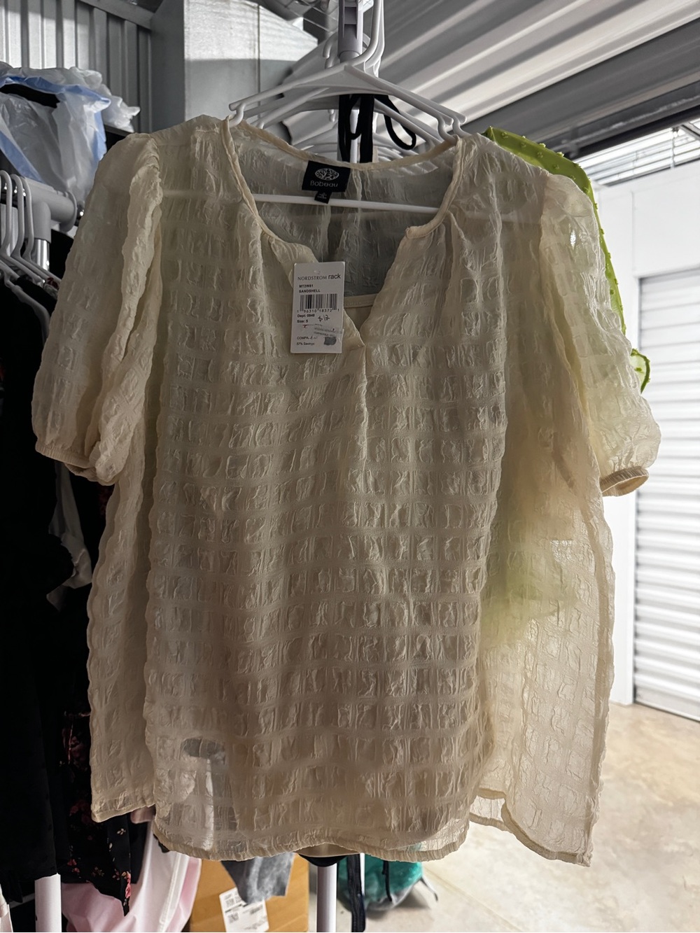 Nordstrom Cream Textured Short-Sleeve Blouse
